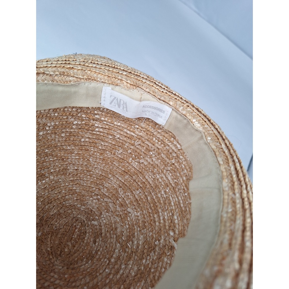 ZARA Straw Fedora Hat Black Ribbon Band Classic Style - Picture 7 of 7